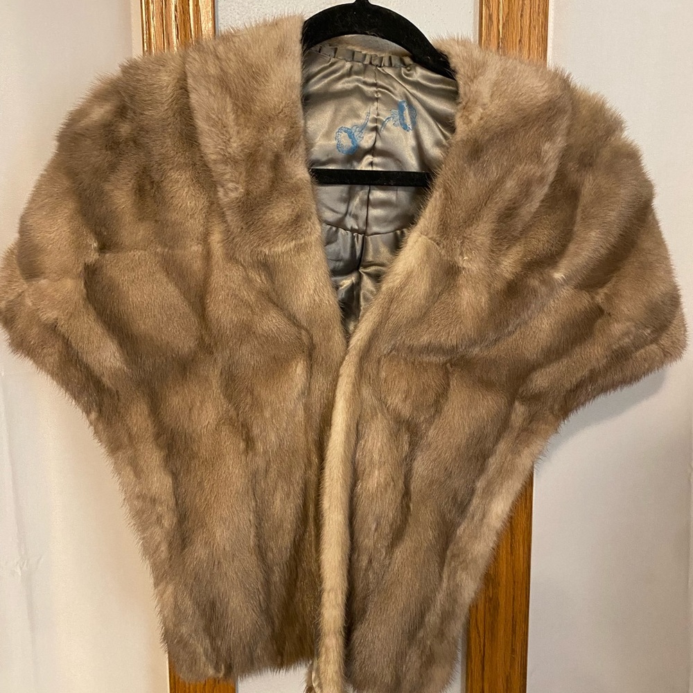 Vintage Mink Real Fur Stole Cape Shall Brown Luxury Glamorous